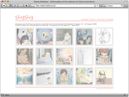 PuppyFat 'shyshy' exhibition gallery webpage